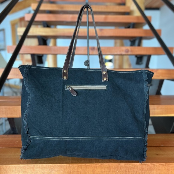 🌹New Myra Bag Cowhide Canvas Leather Weekender Travel XL extra large tote - Picture 7 of 8